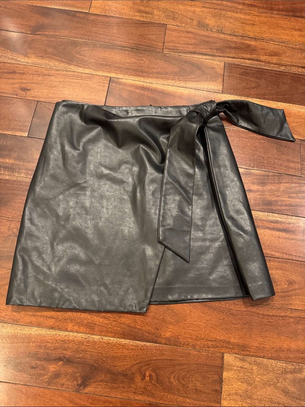 Wilfred Black Faux Leather Wrap Mini Skirt with Tie Detail